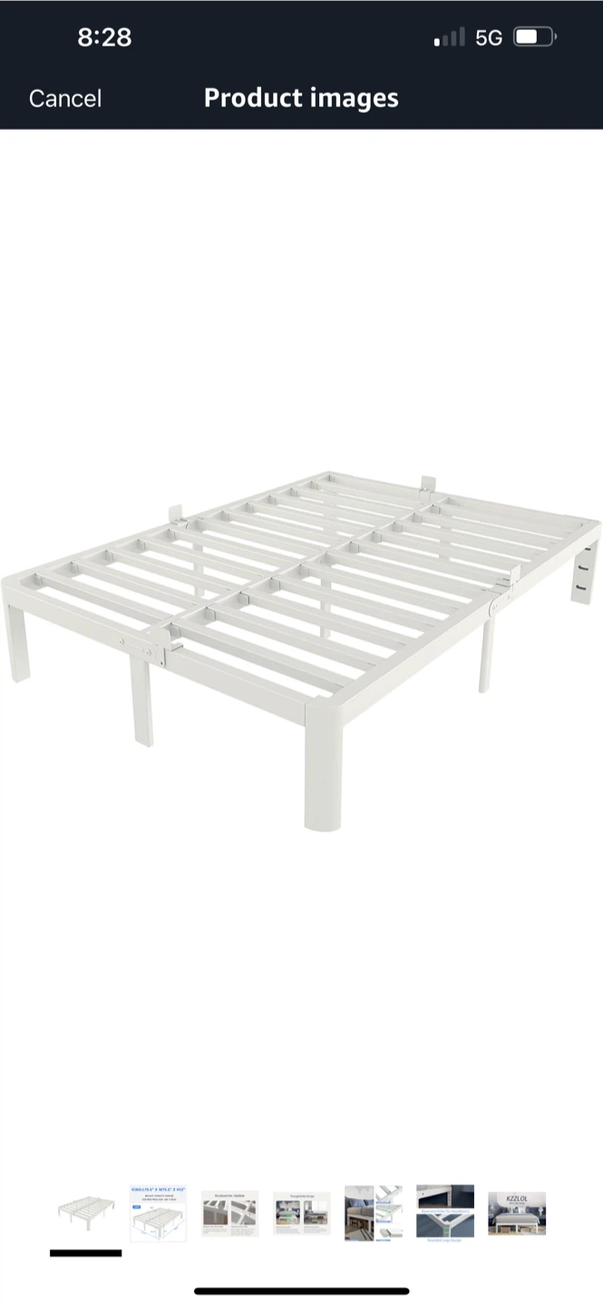 KZZLOL White Metal Bed Frame - King Size, 16 Inch Height - photo 3