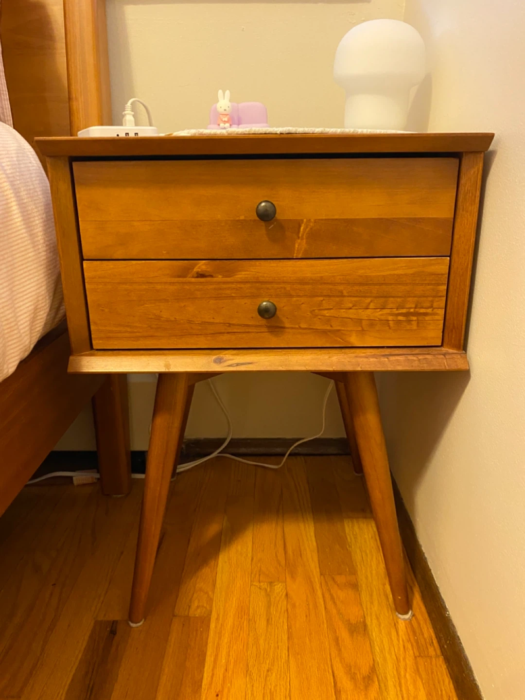 Two Mid-Century Style Wooden Nightstands with Two Drawers