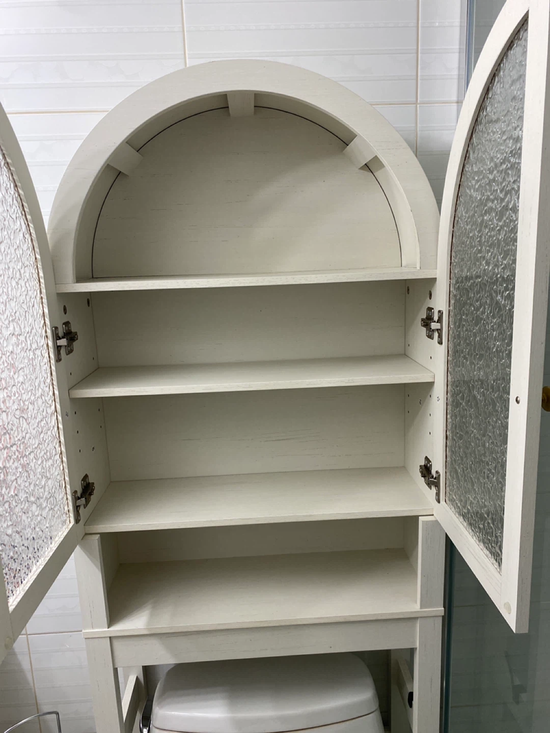 White Bathroom Storage Cabinet with Arched Doors - photo 2