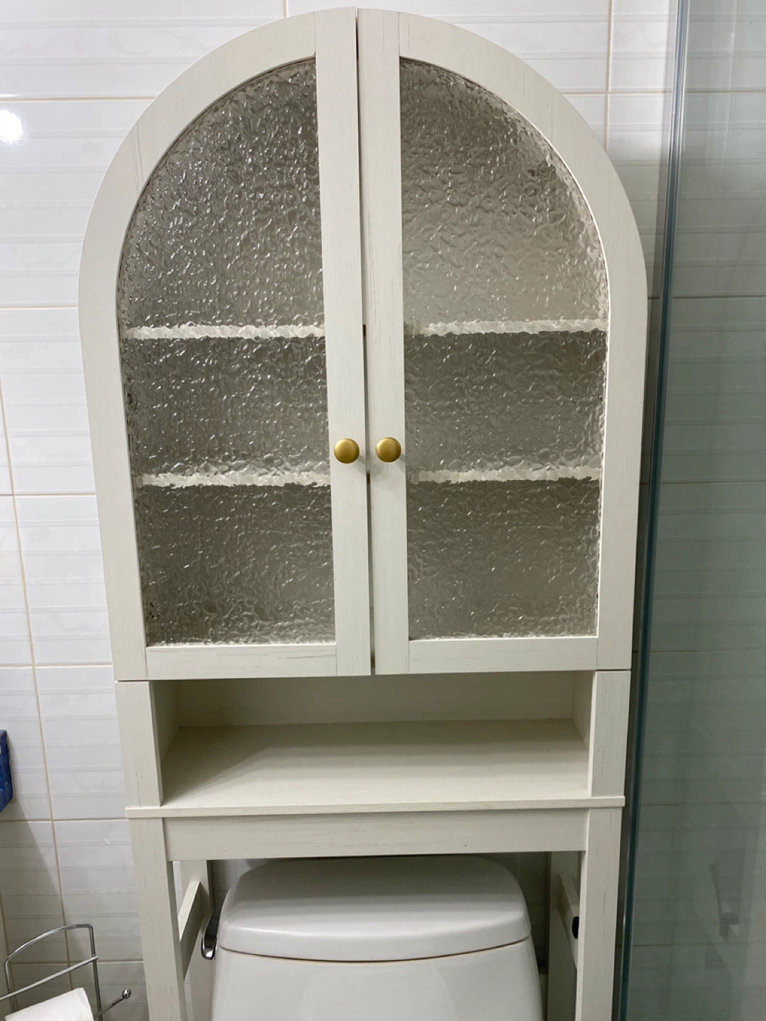 White Bathroom Storage Cabinet with Arched Doors