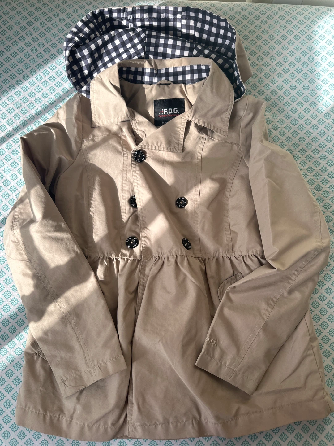 F.O.G. Beige Trench Coat with Gingham Hood - photo 2