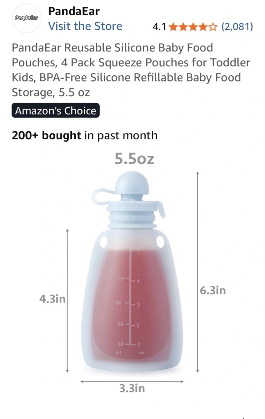 PandaEar Reusable Silicone Baby Food Pouch - photo 2