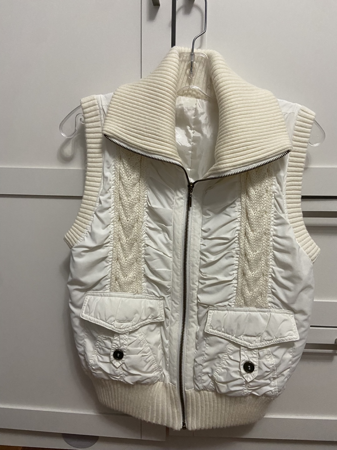 White Cable Knit Vest with Zip Front