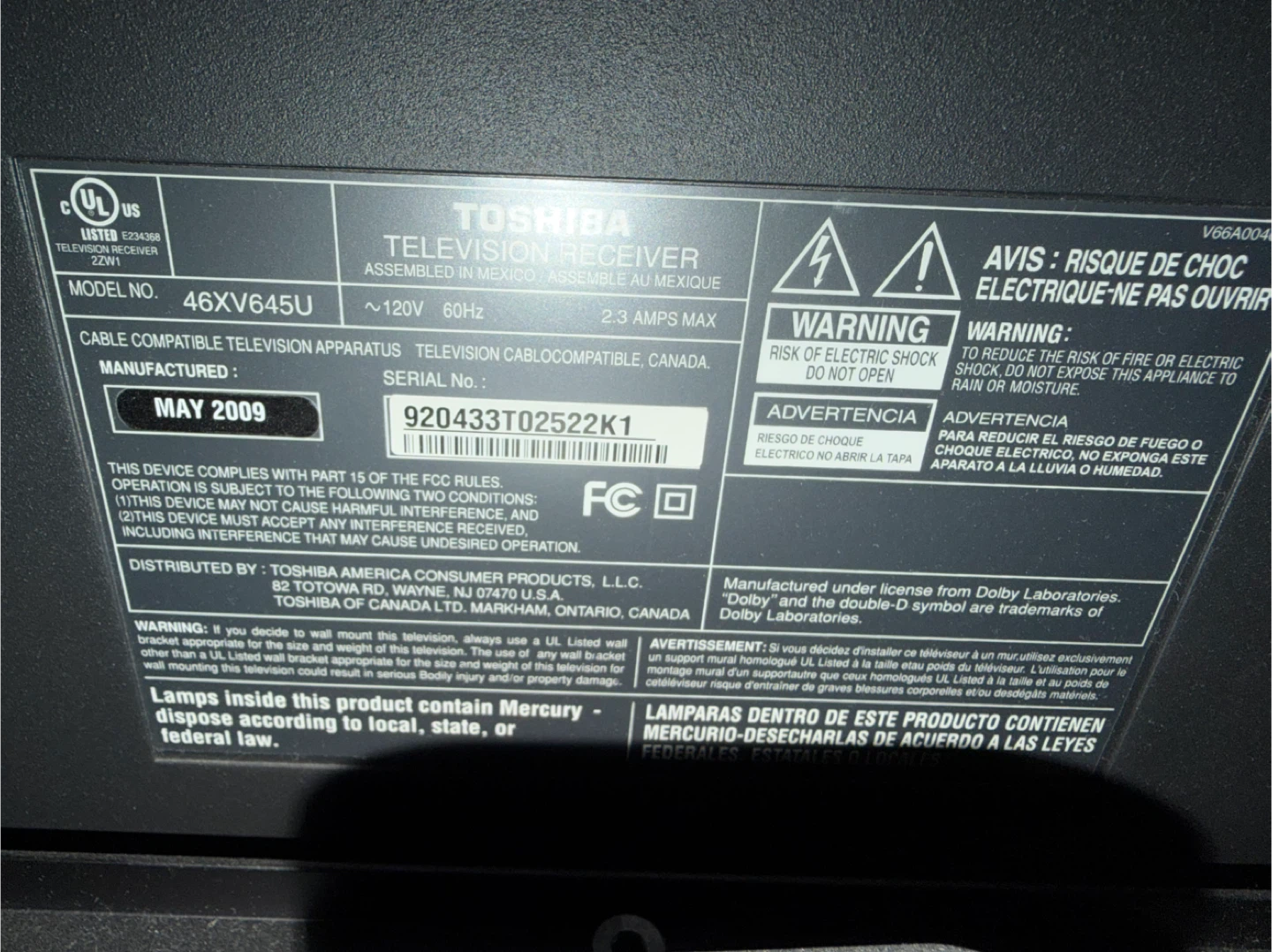 Toshiba Regza 46" LCD TV - photo 4