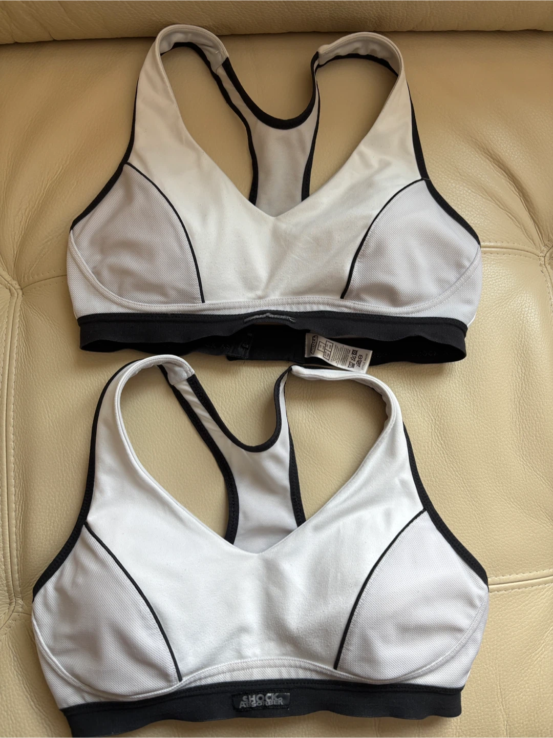 2 Shock Absorber Sports Bras - 34B White/Black - Size 34B
