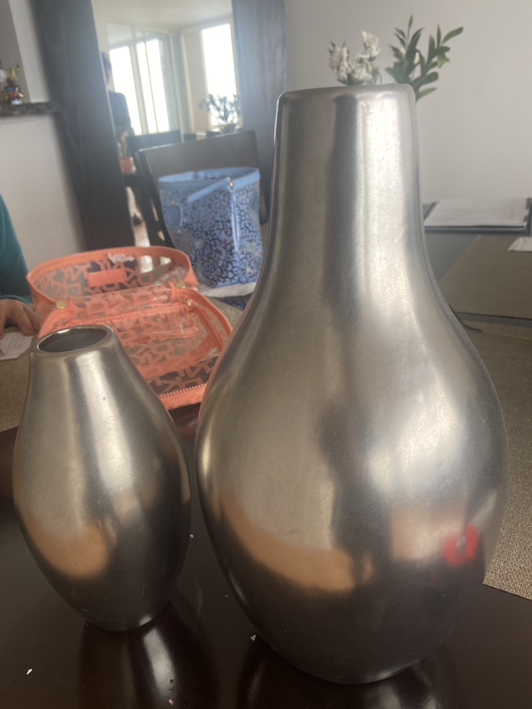 Set of 2 Silver Stoneware Vases