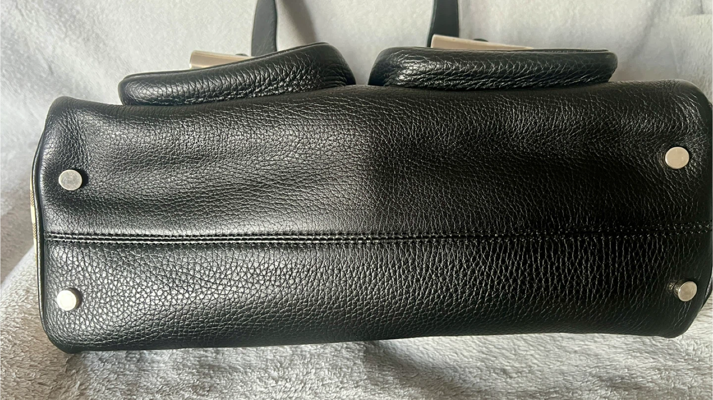 Burberry Black Leather Tote Bag with Haymarket Check Accent - photo 5
