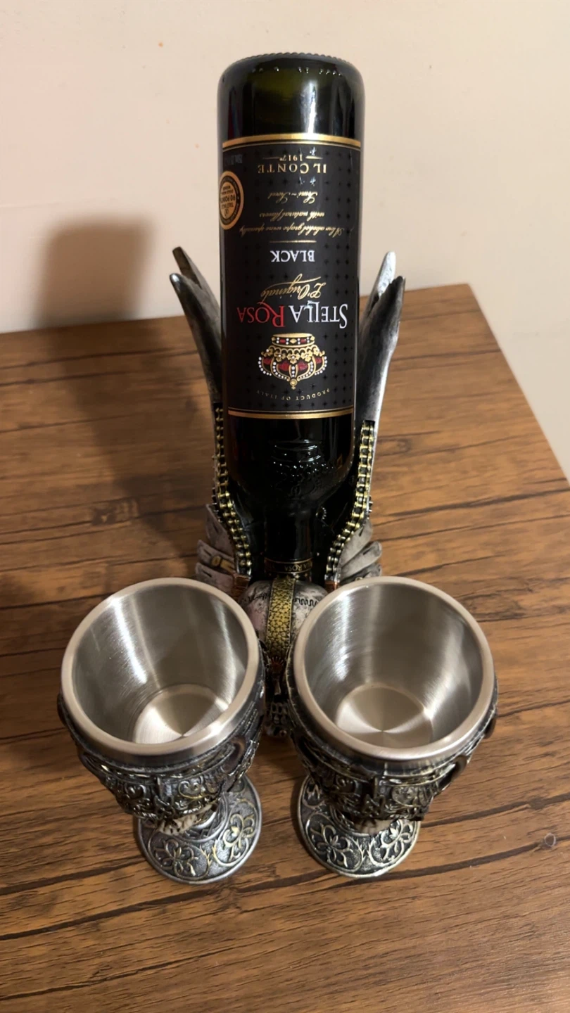 Gothic Skull Wine Bottle Holder with 2 Goblets - photo 5