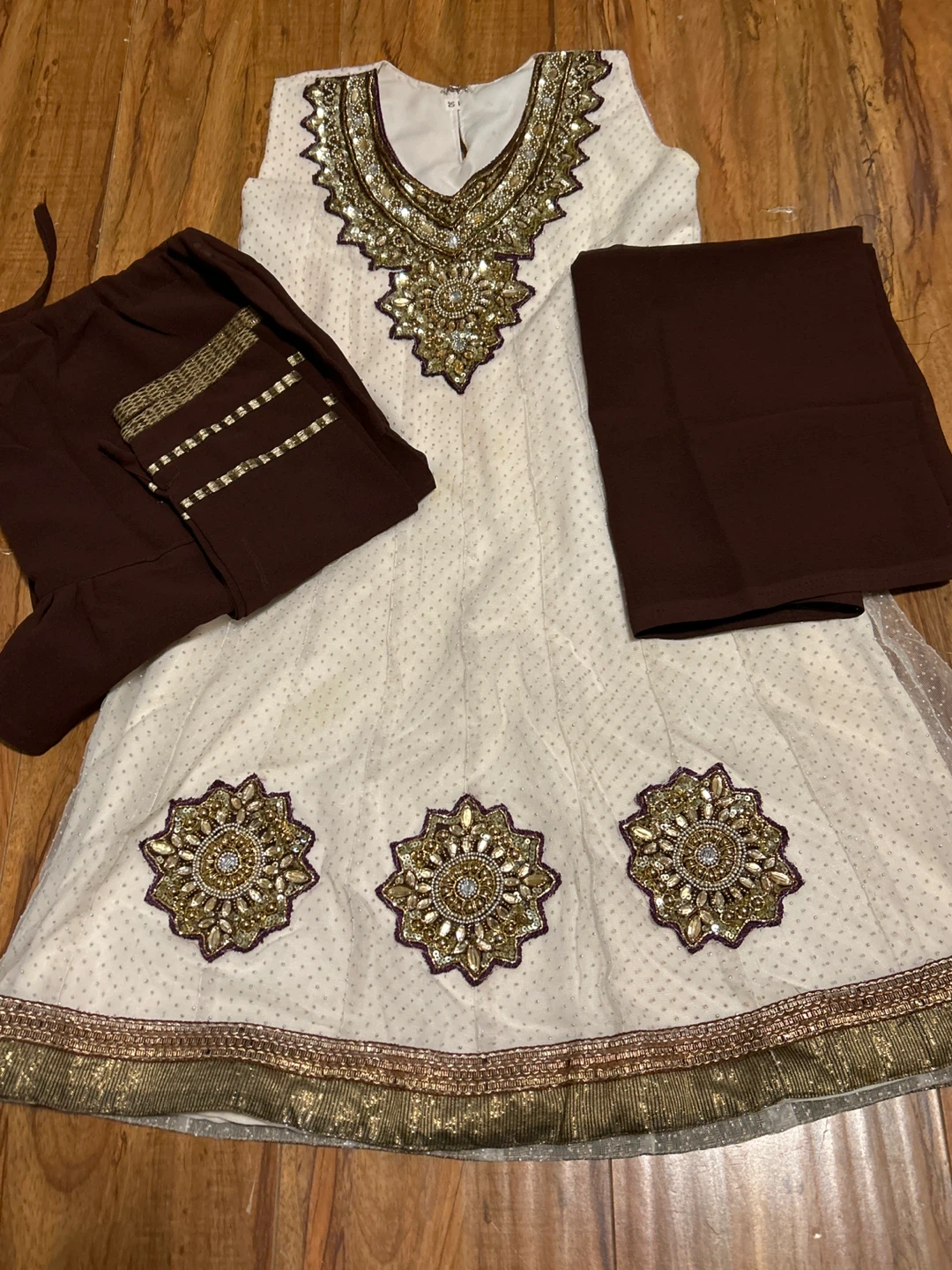 White and Brown Embellished Anarkali Suit - photo 3