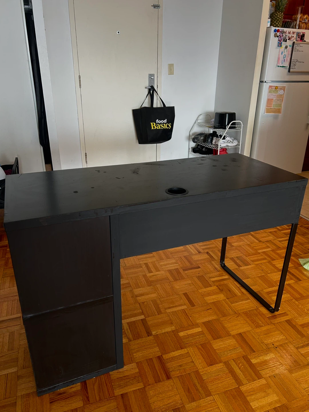 Black Modern Desk with Shelf and Grommet Hole - photo 3