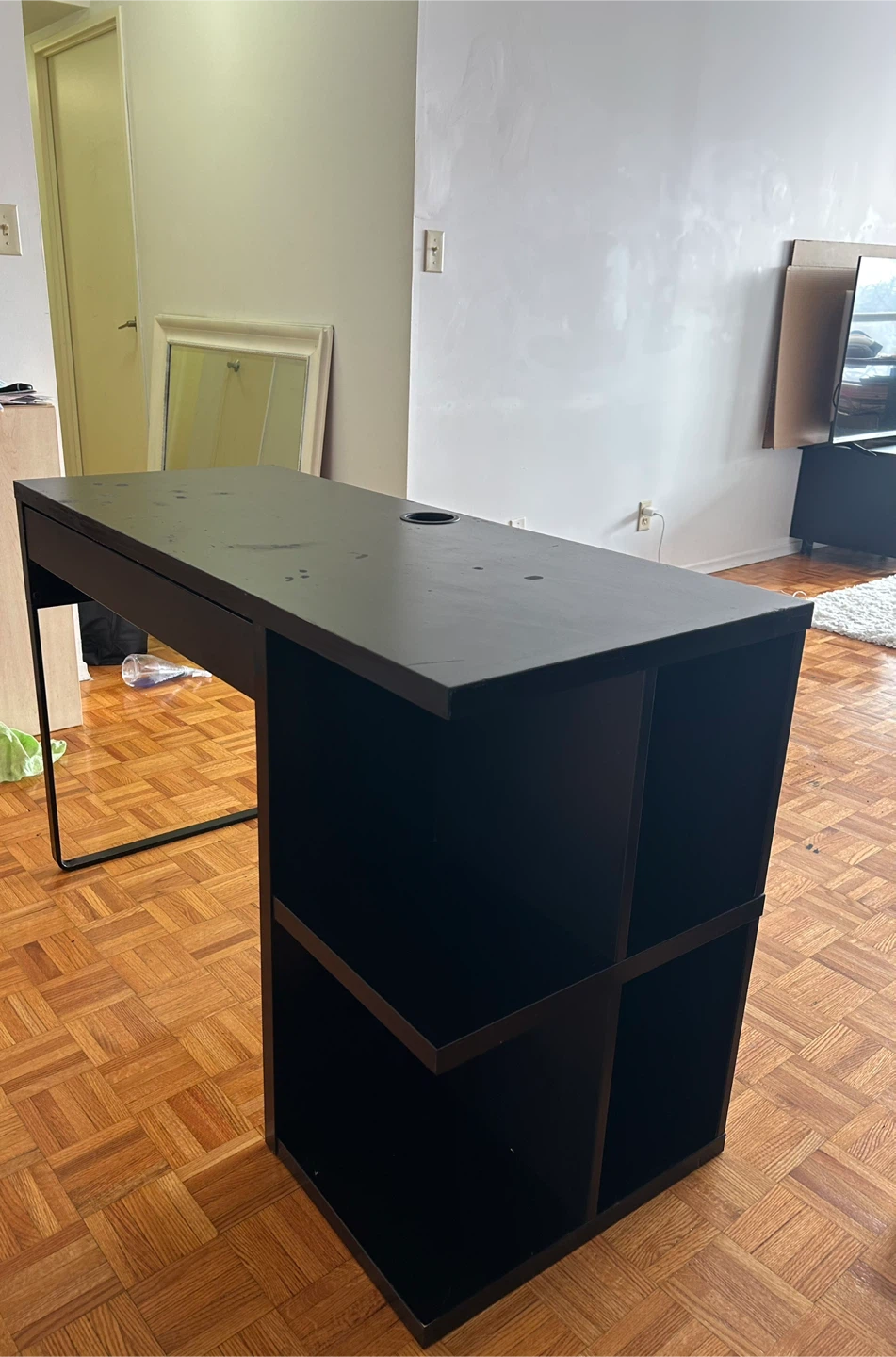 Black Modern Desk with Shelf and Grommet Hole