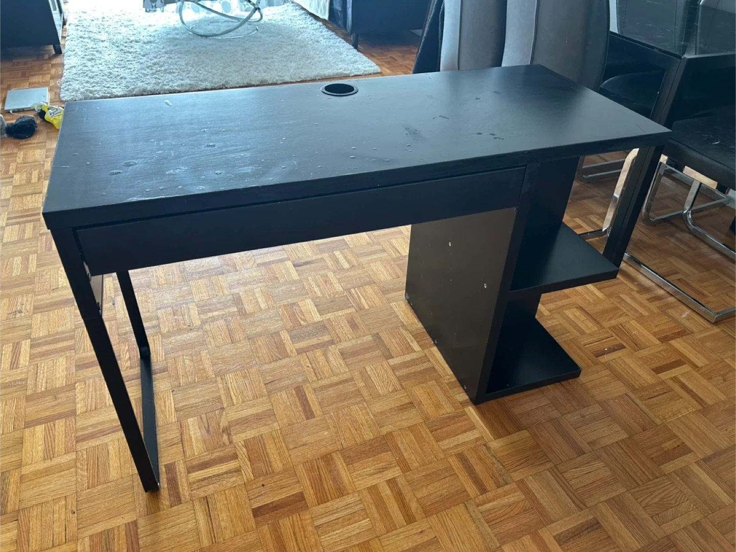 Black Modern Desk with Shelf and Grommet Hole - photo 2