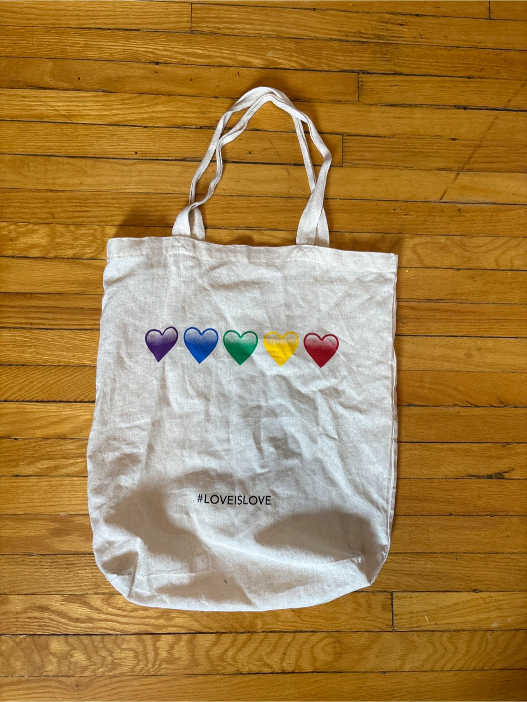Canvas Tote Bag with Rainbow Hearts and #LOVEISLOVE