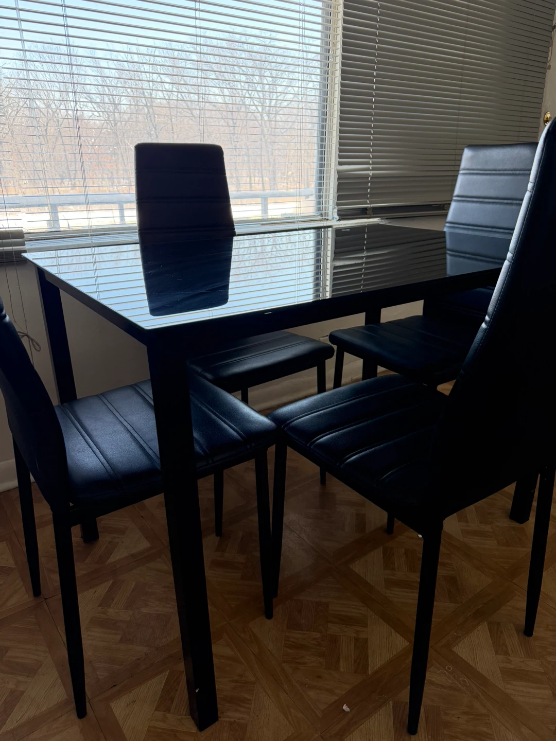 Black Glass Dining Table Set with 4 Chairs