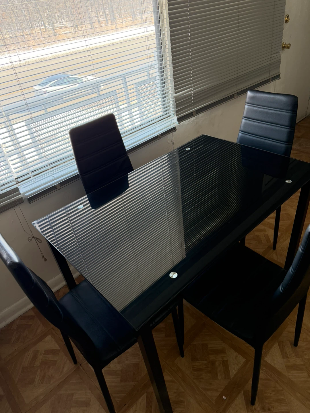 Black Glass Dining Table Set with 4 Chairs - photo 2