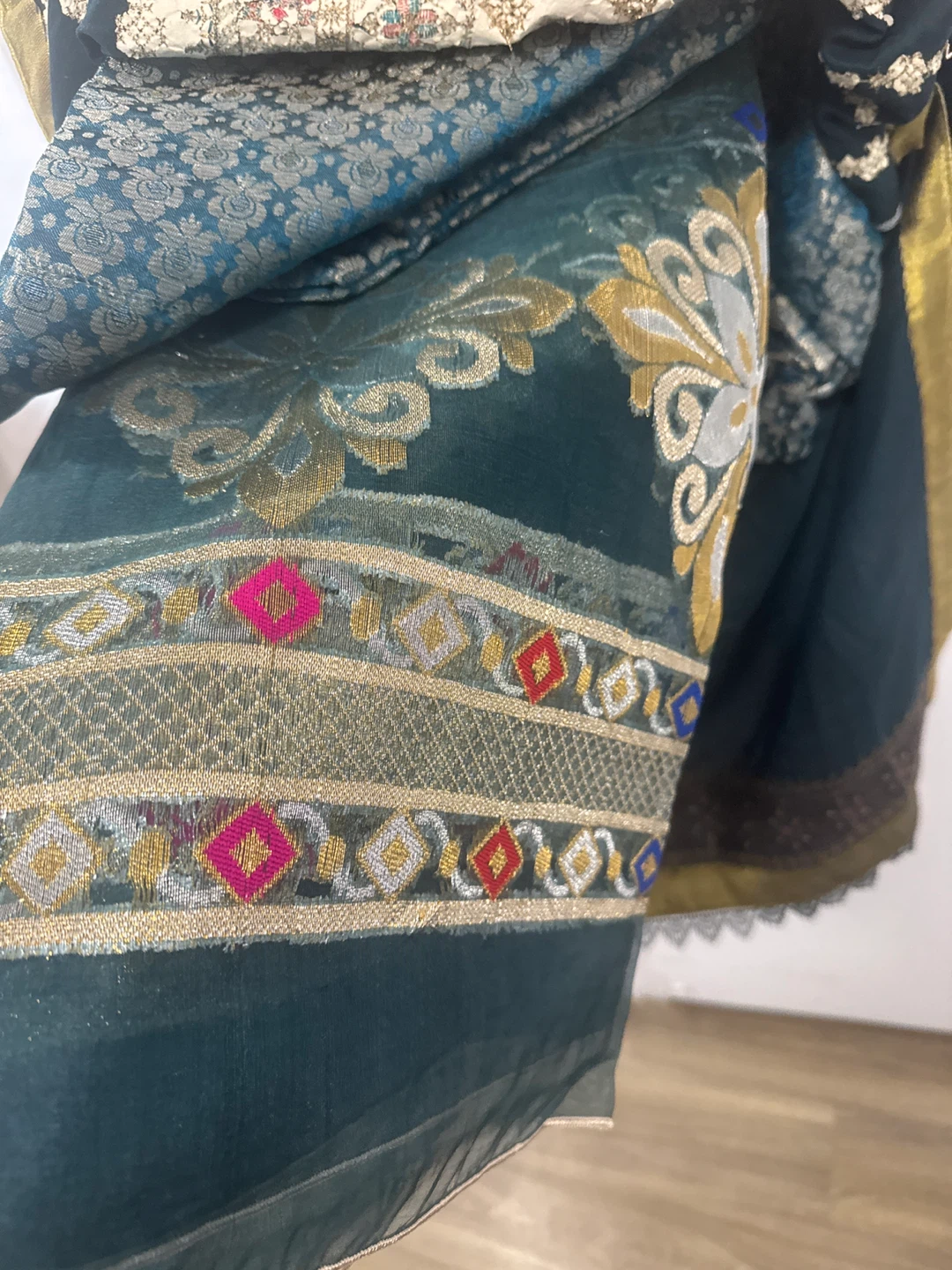 Embroidered Velvet Kurti - Teal - photo 3
