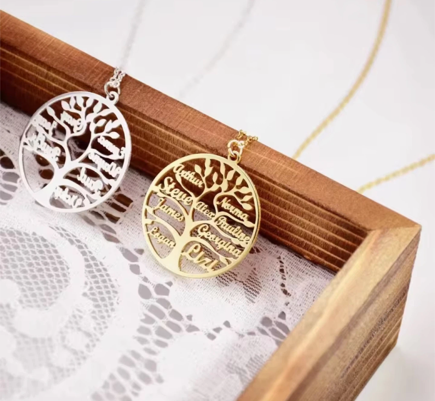 Personalized Tree of Life Necklace with Names - photo 3