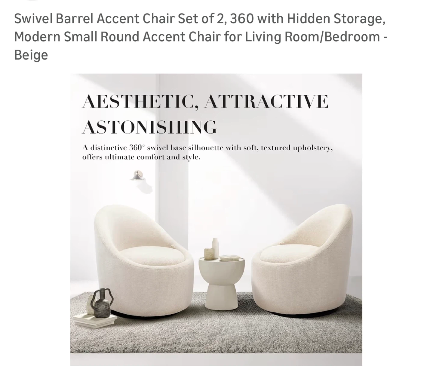 Swivel Barrel Accent Chair Set of 2 - Beige
