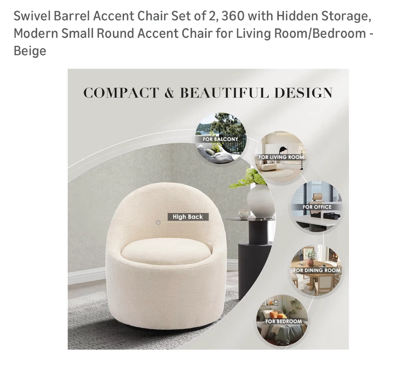 Swivel Barrel Accent Chair Set of 2 - Beige - photo 2