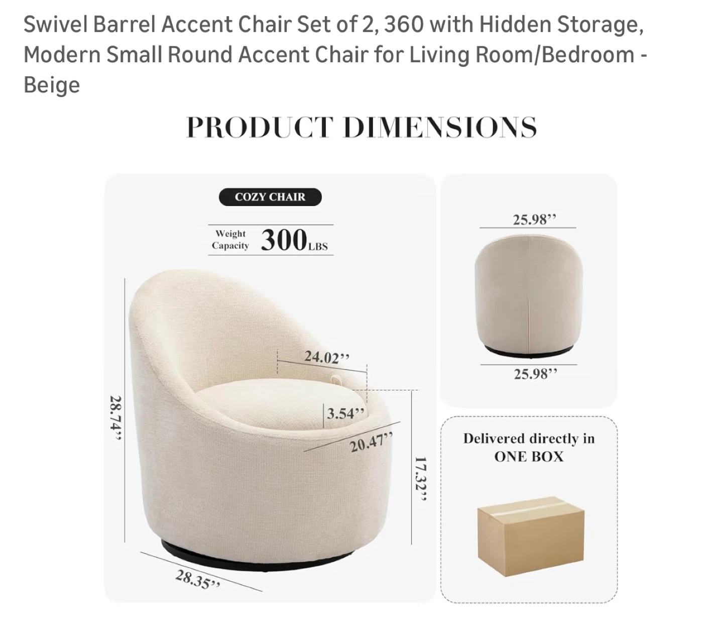 Swivel Barrel Accent Chair Set of 2 - Beige - photo 4