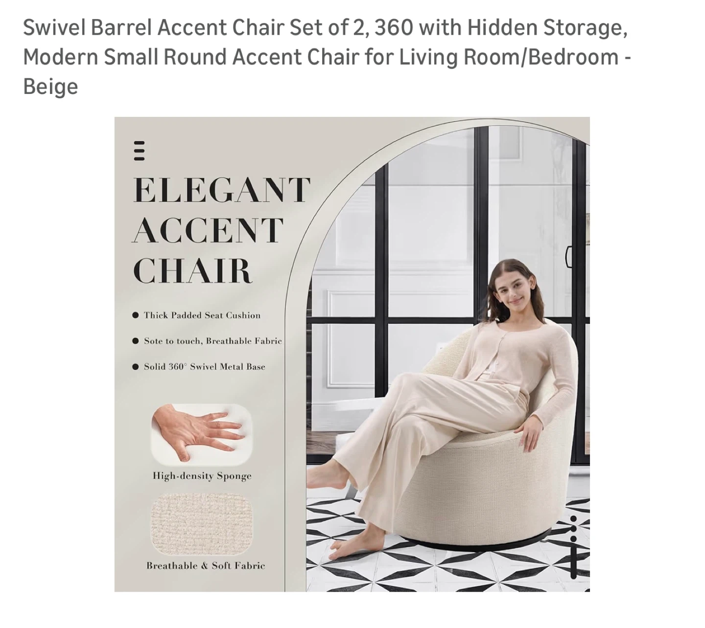 Swivel Barrel Accent Chair Set of 2 - Beige - photo 3