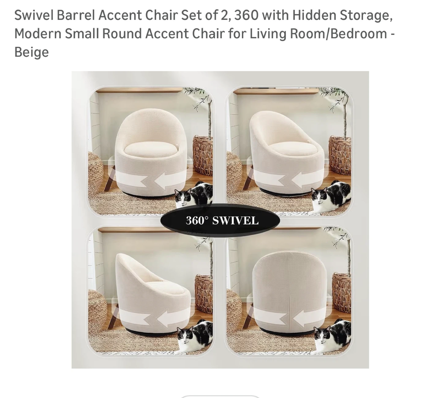Swivel Barrel Accent Chair Set of 2 - Beige - photo 5