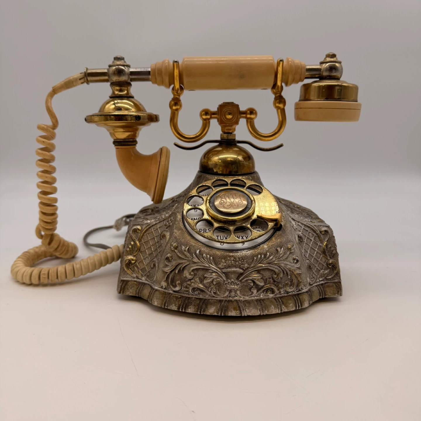 Antique Gold Tone Rotary Dial Telephone