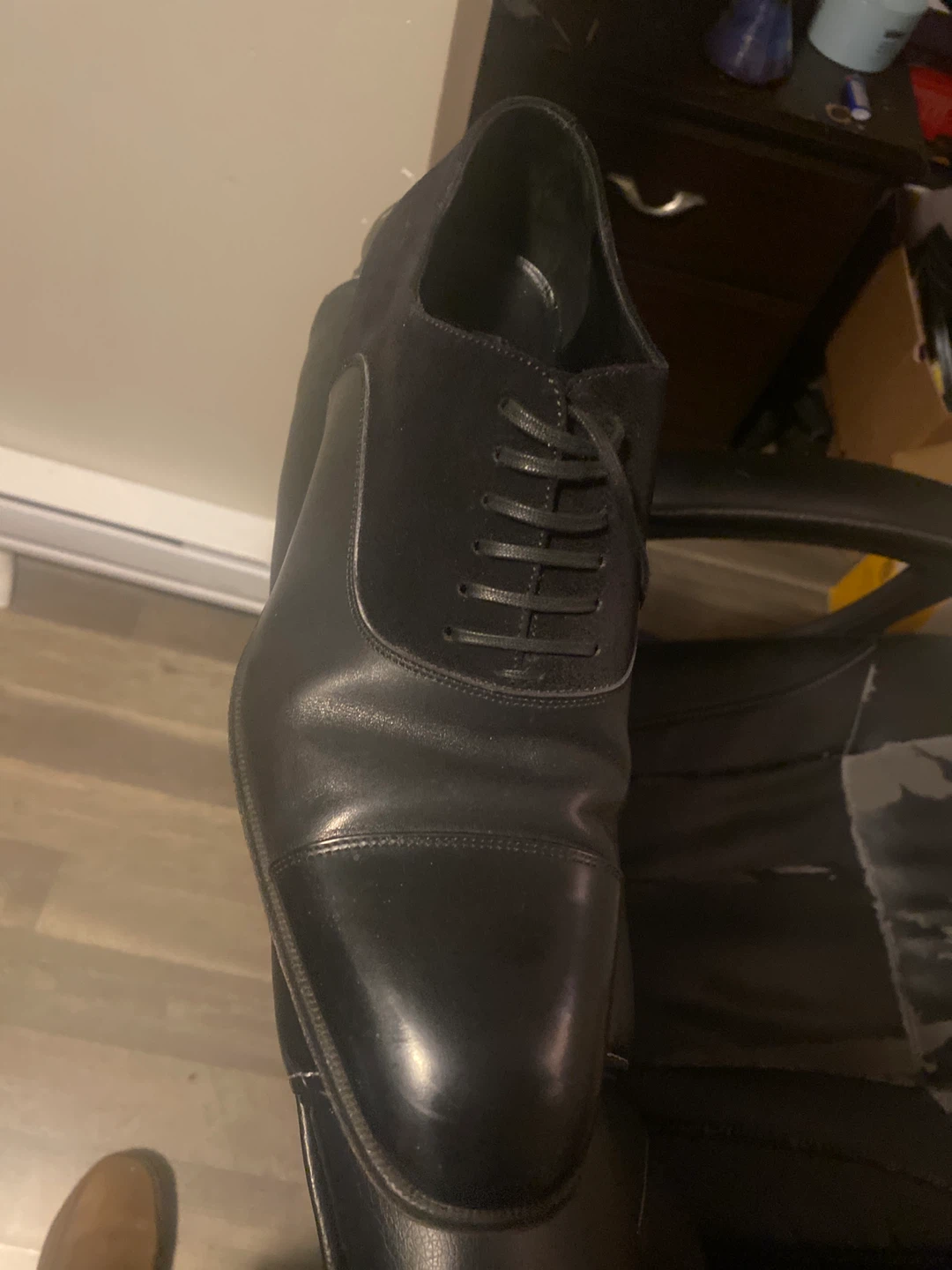 Salvatore Ferragamo Black Leather Cap Toe Oxford Dress Shoes - photo 3