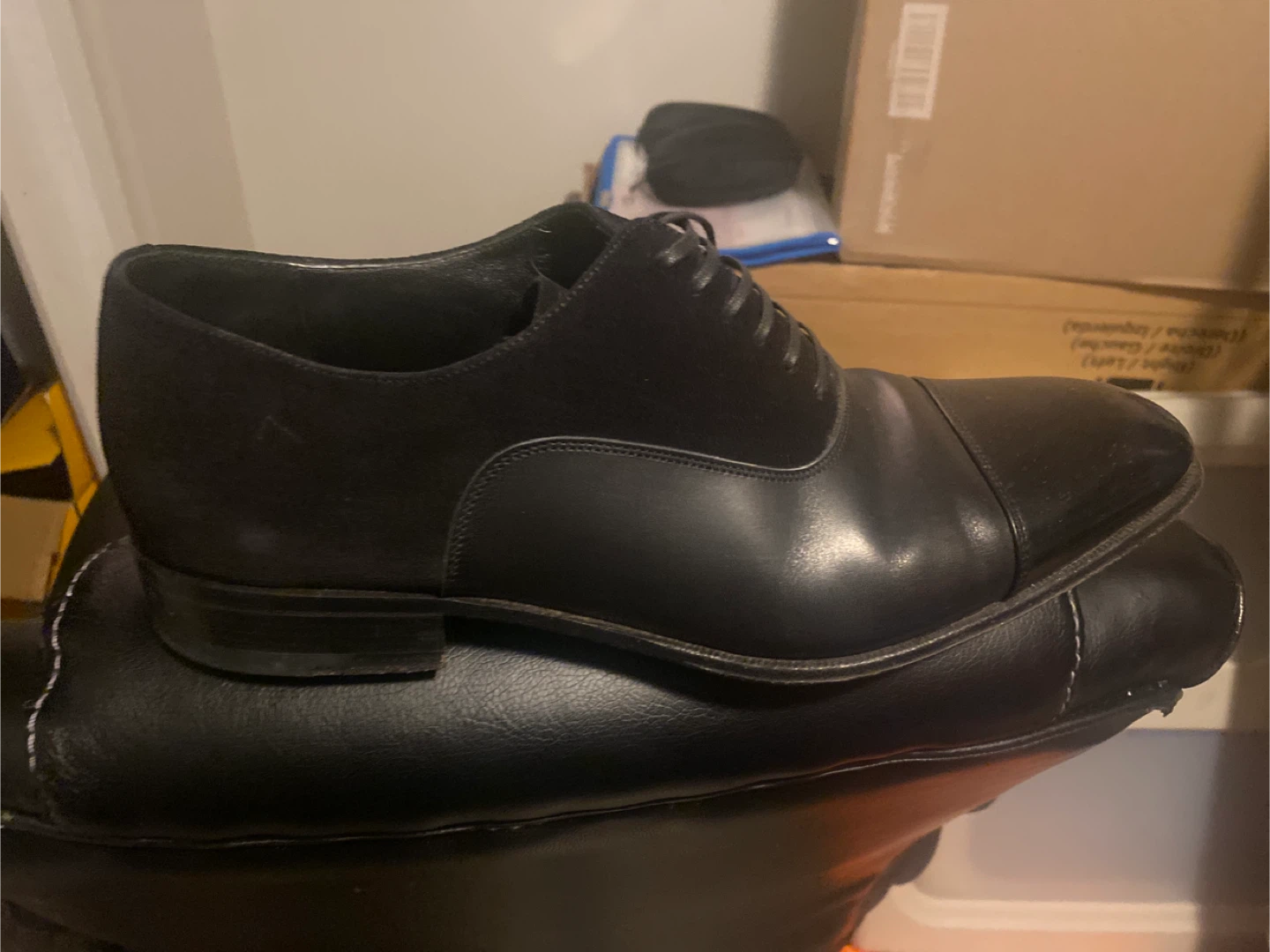 Salvatore Ferragamo Black Leather Cap Toe Oxford Dress Shoes