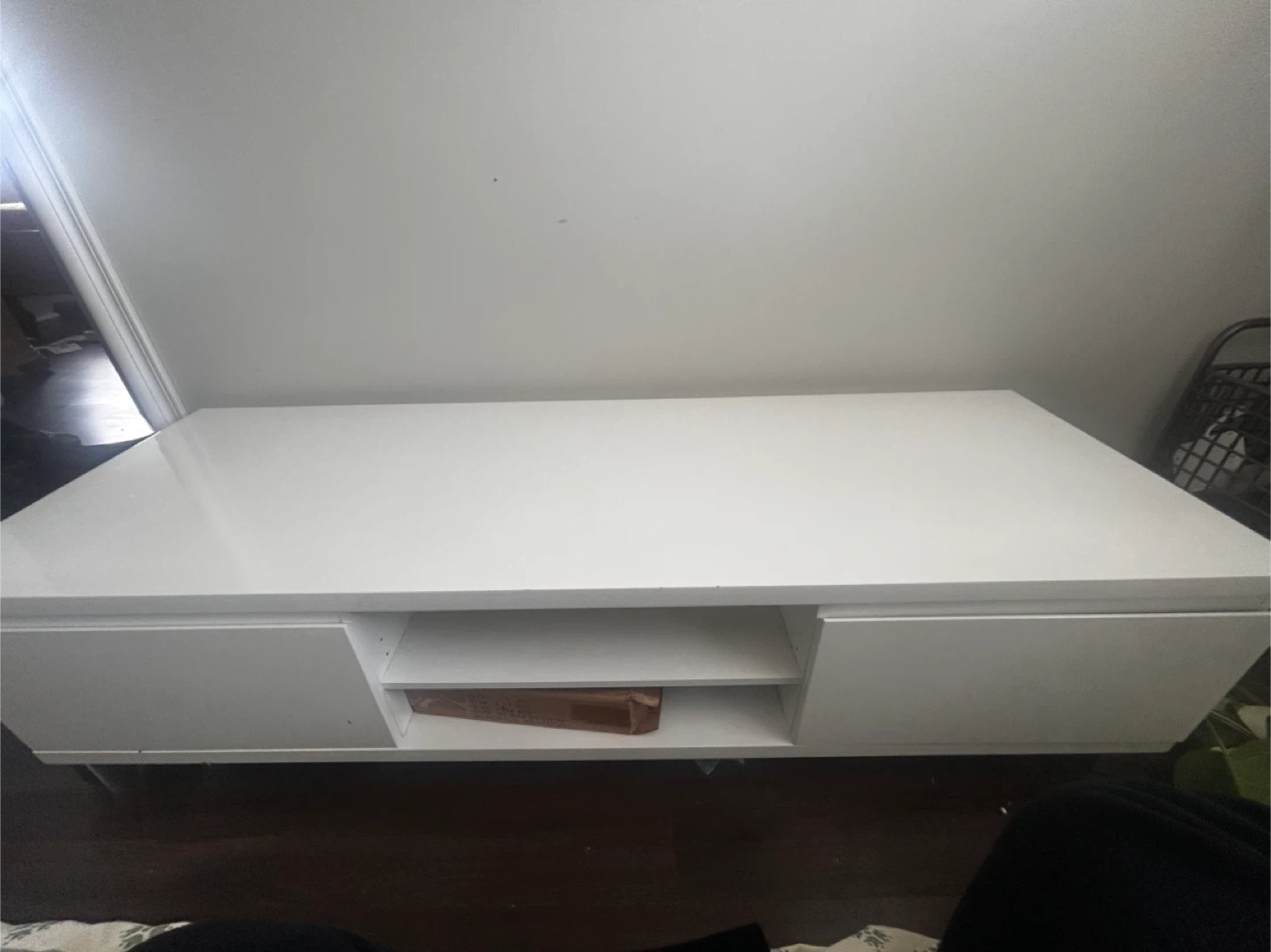 White TV Stand with Drawers and Shelf