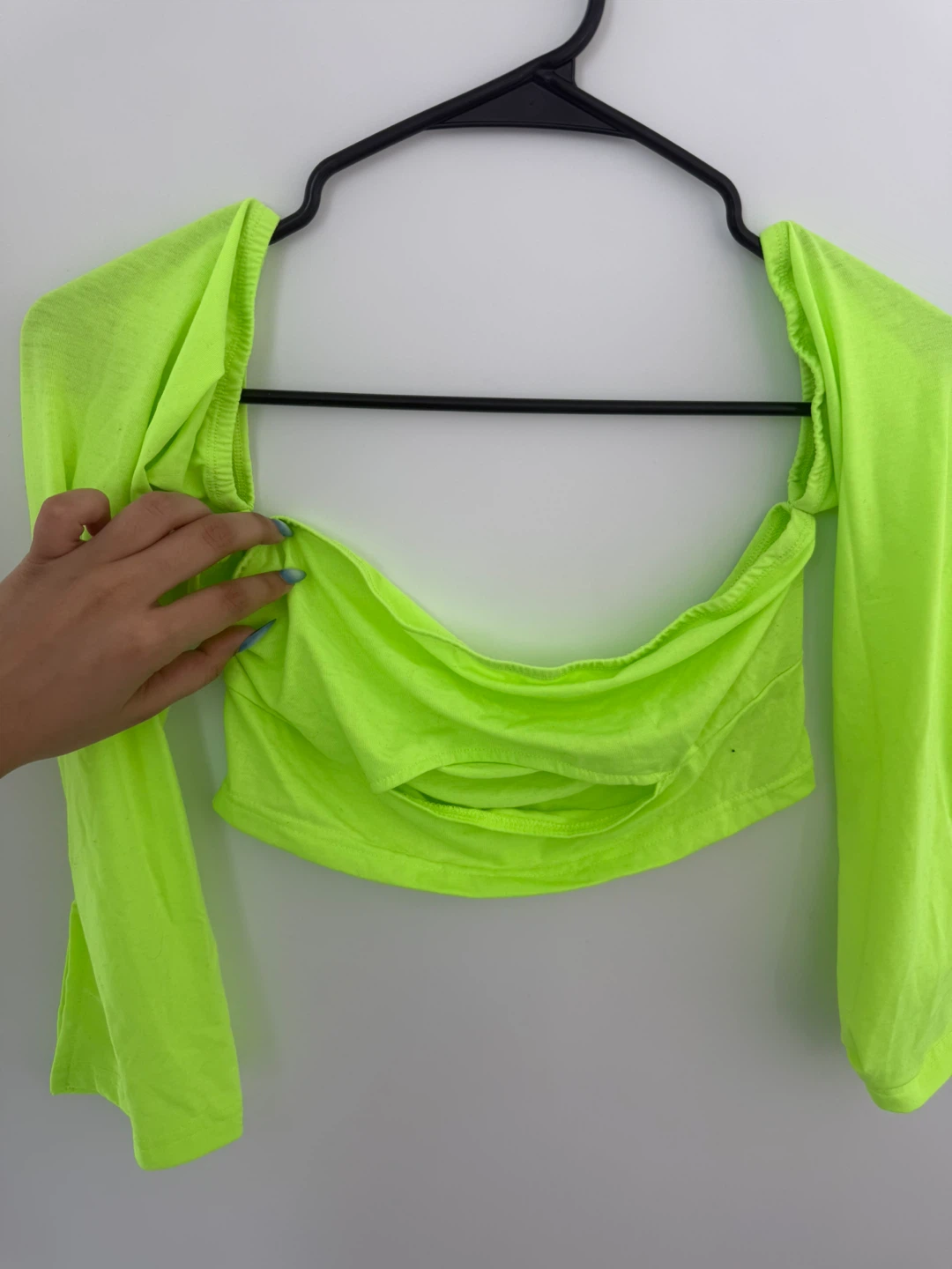 Neon Green Cut-Out Long Sleeve Crop Top