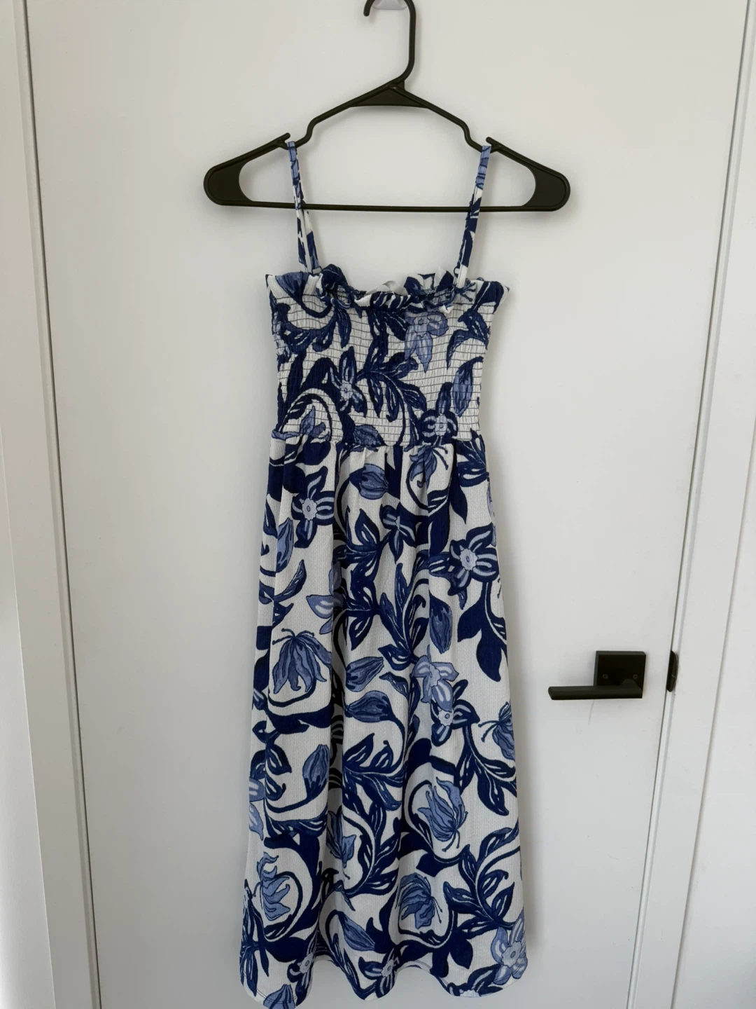 H&M Blue Floral Smocked Midi Dress - Size S
