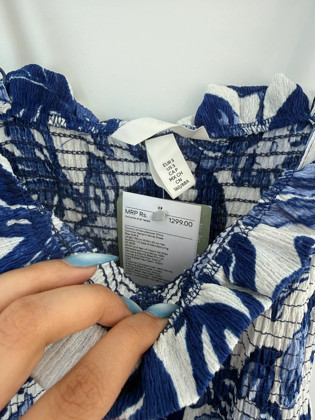 H&M Blue Floral Smocked Midi Dress - Size S - photo 2
