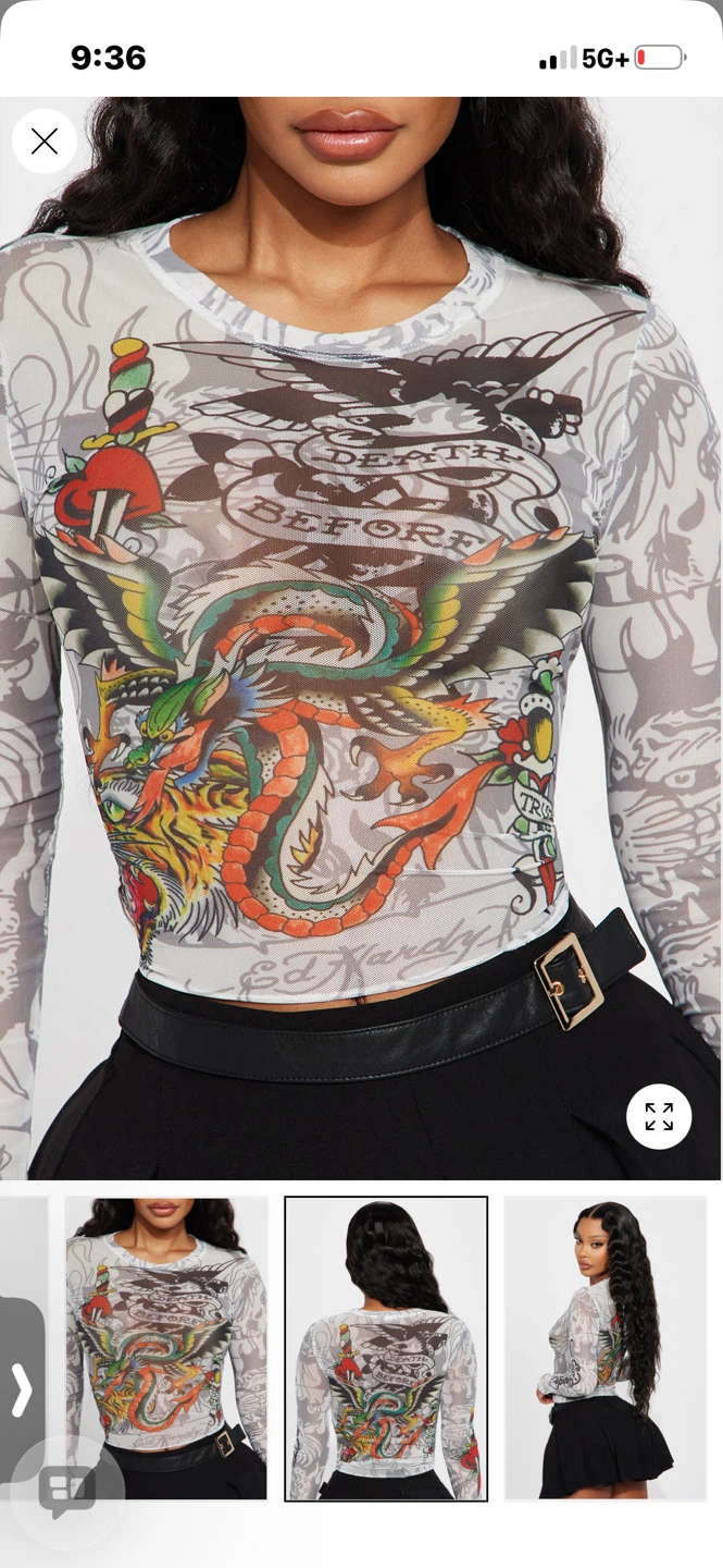 Sheer Tattoo Print Long Sleeve Top - photo 3