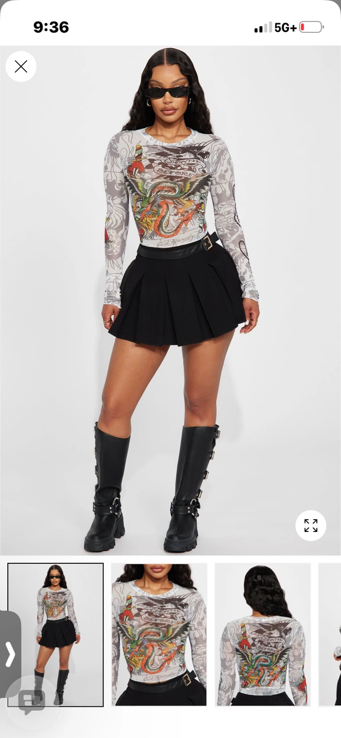 Sheer Tattoo Print Long Sleeve Top - photo 4