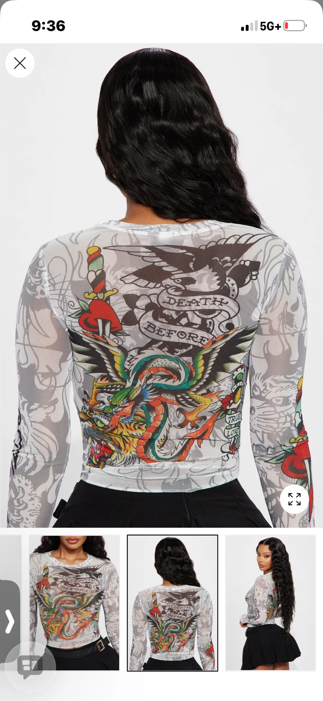 Sheer Tattoo Print Long Sleeve Top - photo 2