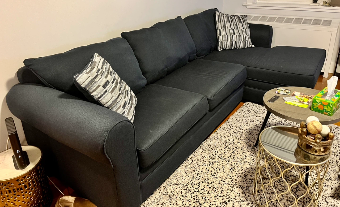 Navy Blue Chaise Lounge Sofa