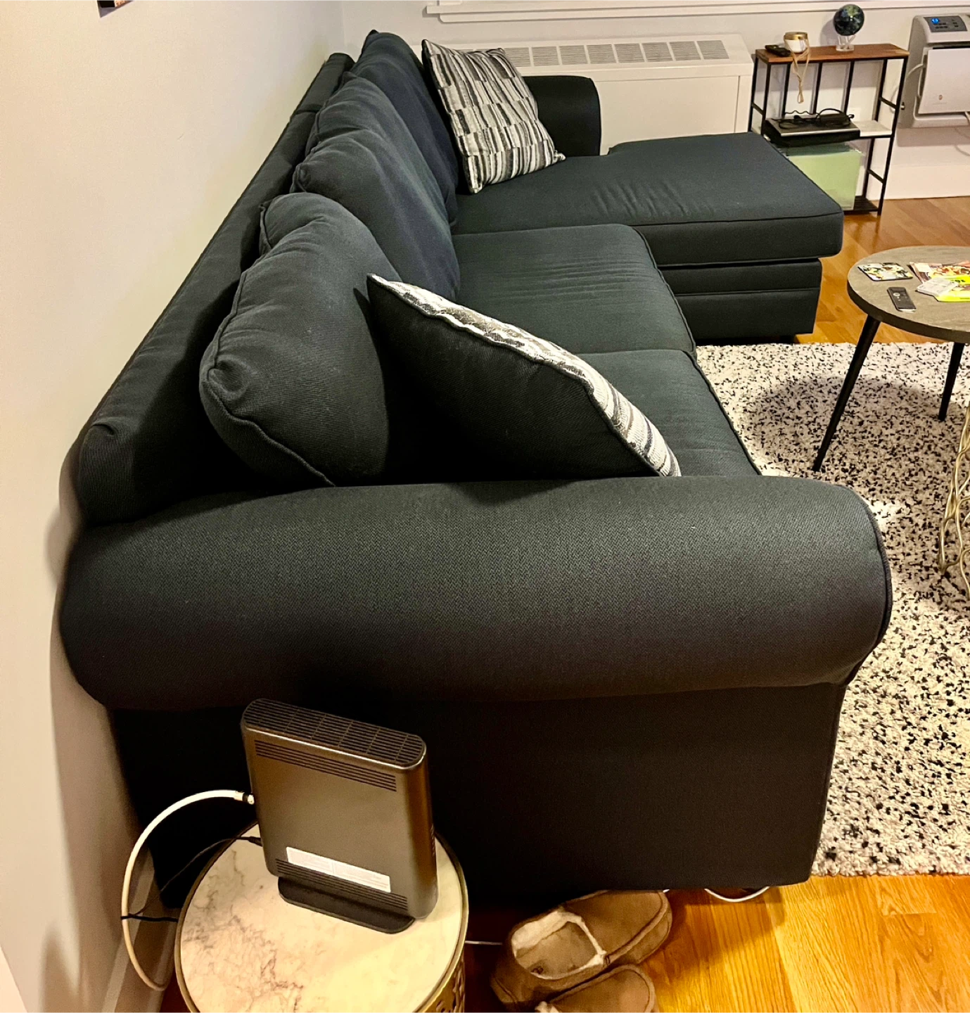 Navy Blue Chaise Lounge Sofa - photo 2