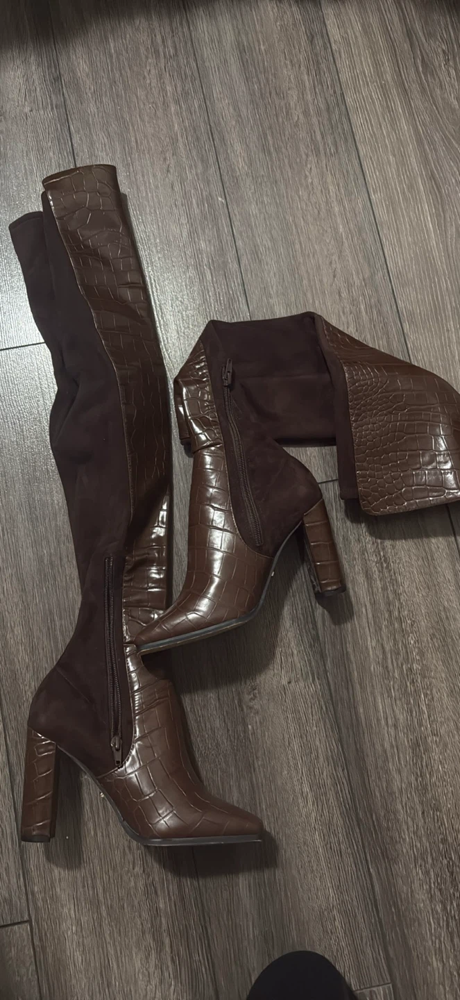 ALDO Women's Brown Croc Detail Heeled Boots