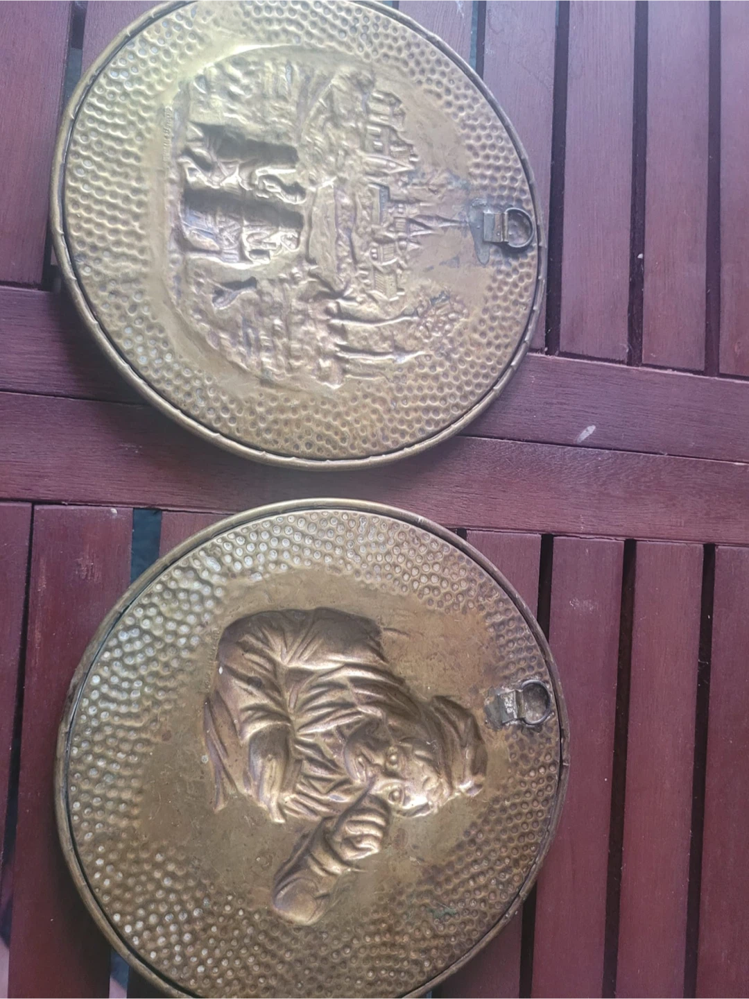 Pair of Embossed Brass Plates - photo 2