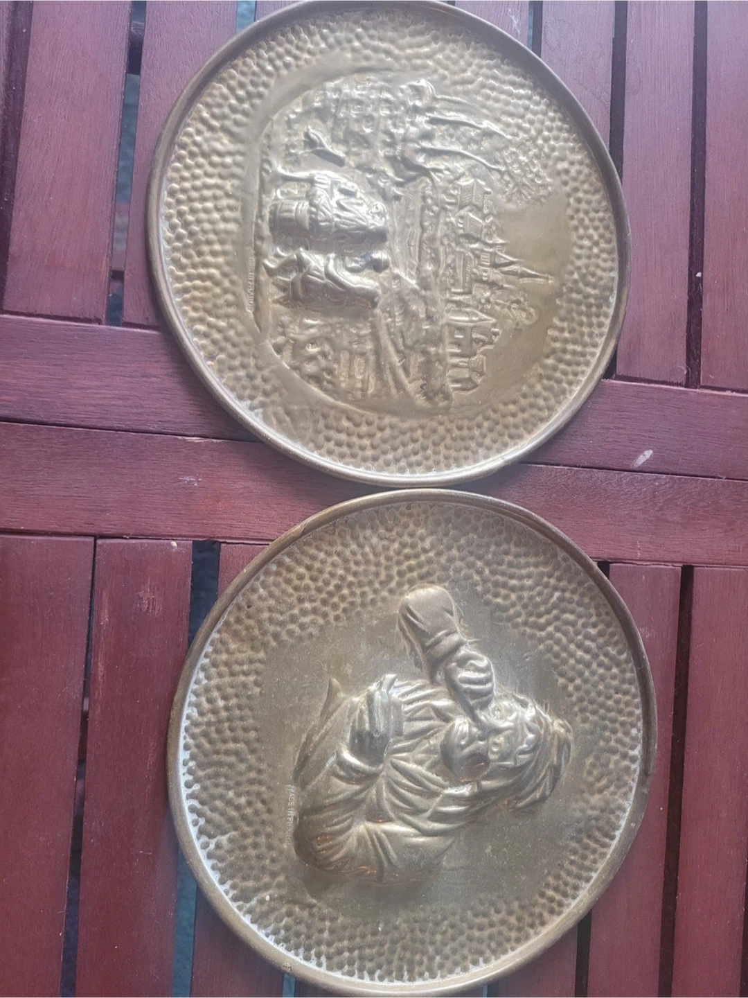 Pair of Embossed Brass Plates