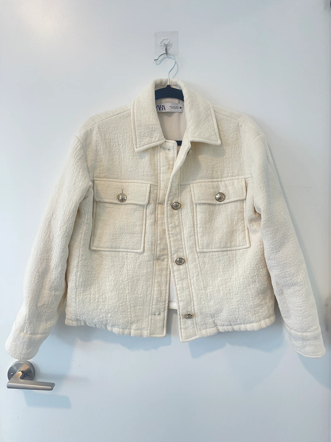 ZARA Off-White Textured Button-Up Jacket