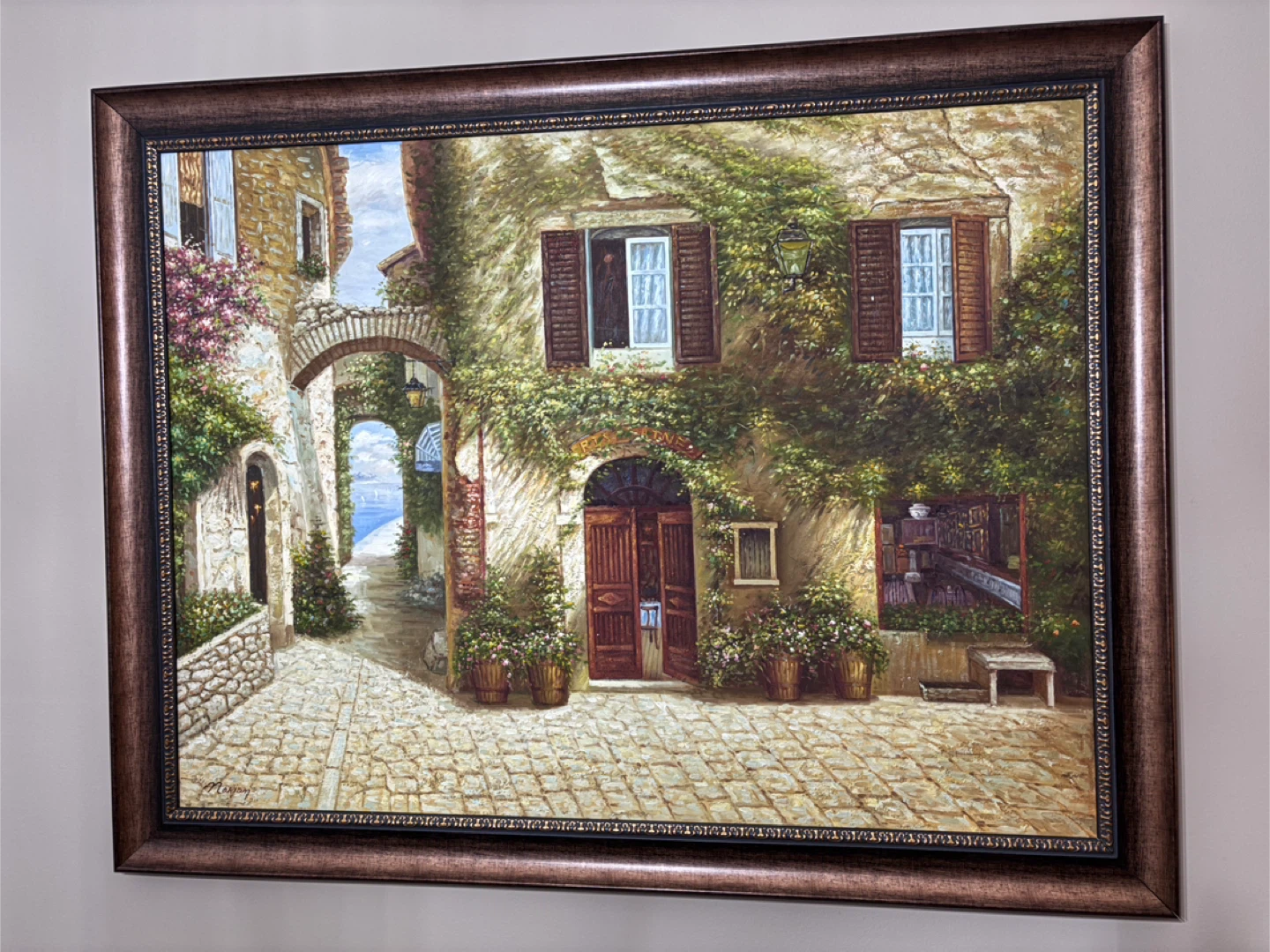 Framed Canvas Print of Italian Courtyard Scene