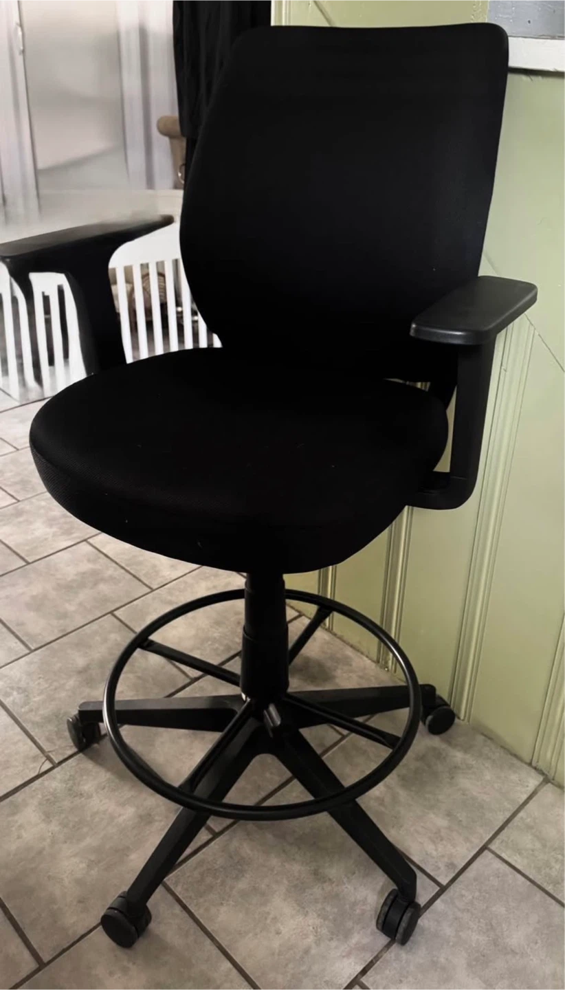 Staples Essentials Fabric Drafting Stool with Backrest