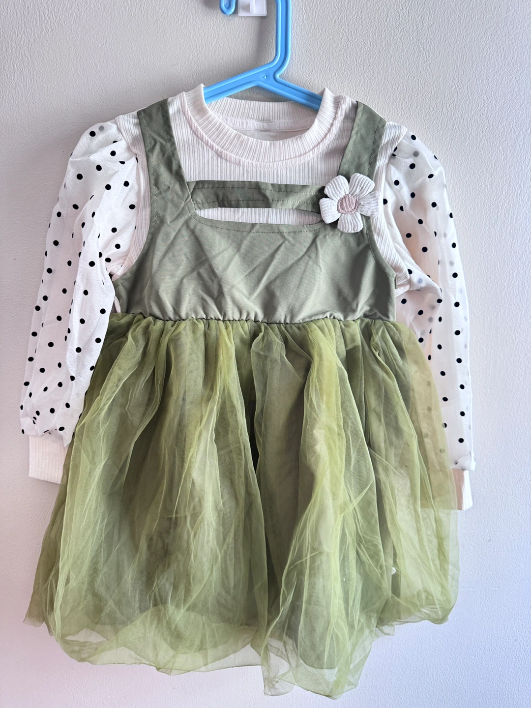 Dress with Tulle Skirt and Polka Dot Sleeves Toddler size 5-6T