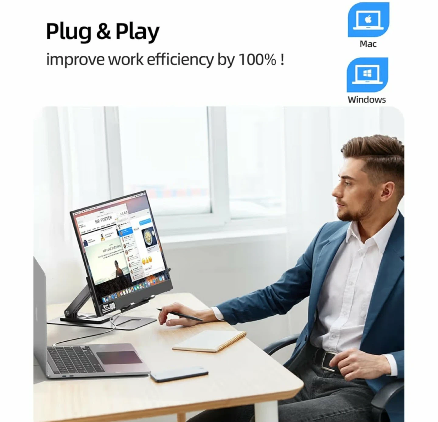 Ingnok Portable Monitor 15.6" FHD 1080P IPS Display - photo 4