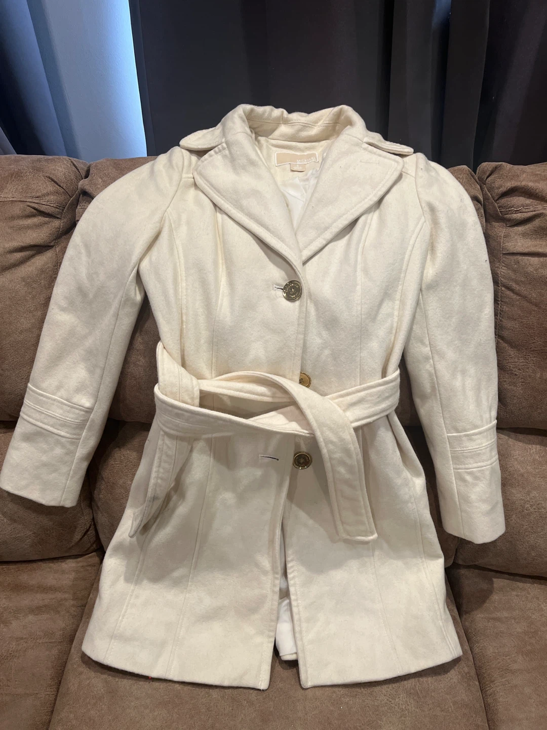 Michael Kors Cream Wool Blend Belted Trench Coat Size 2