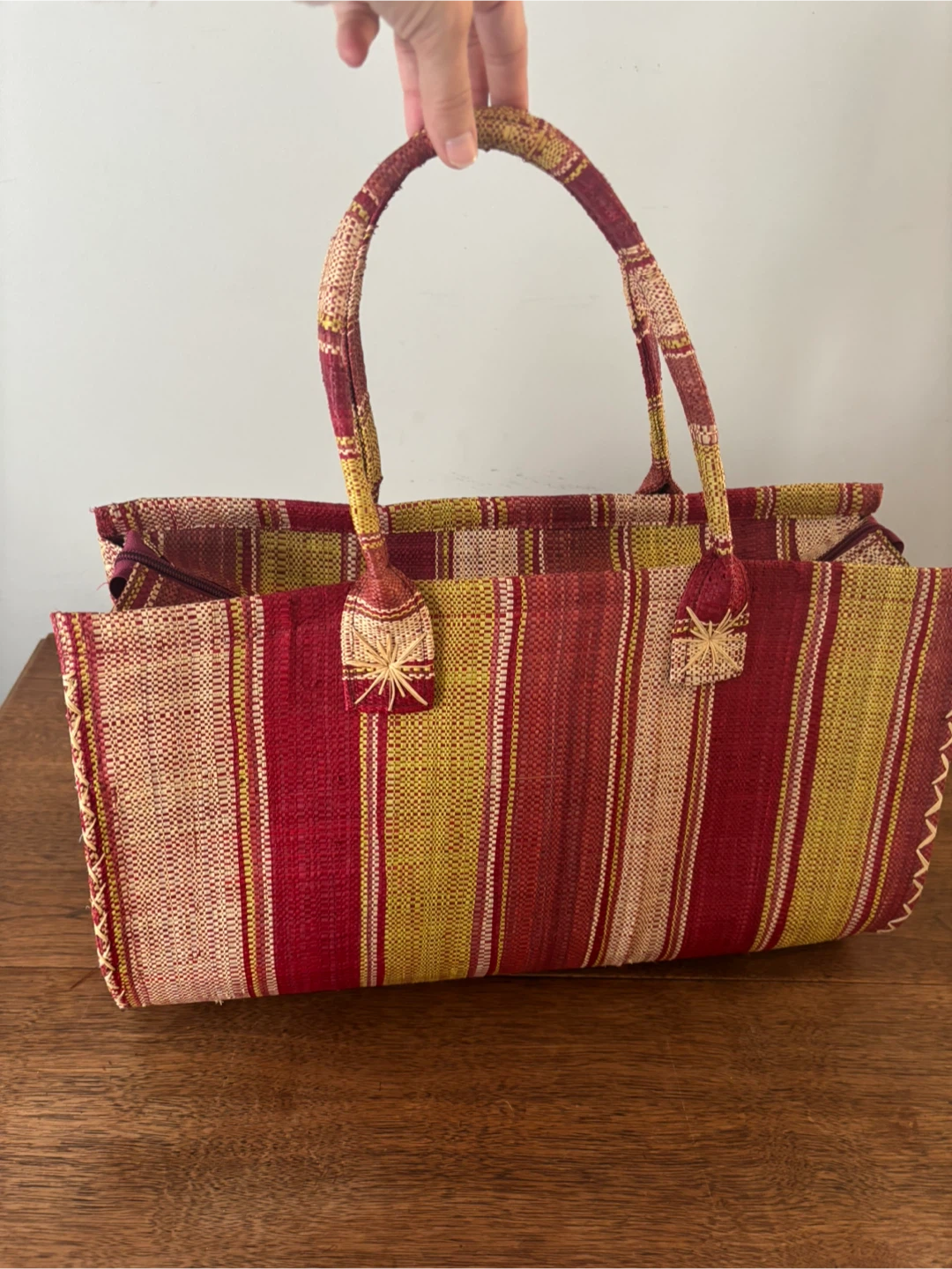 Striped Straw Tote Bag with Fish Clasps - photo 5