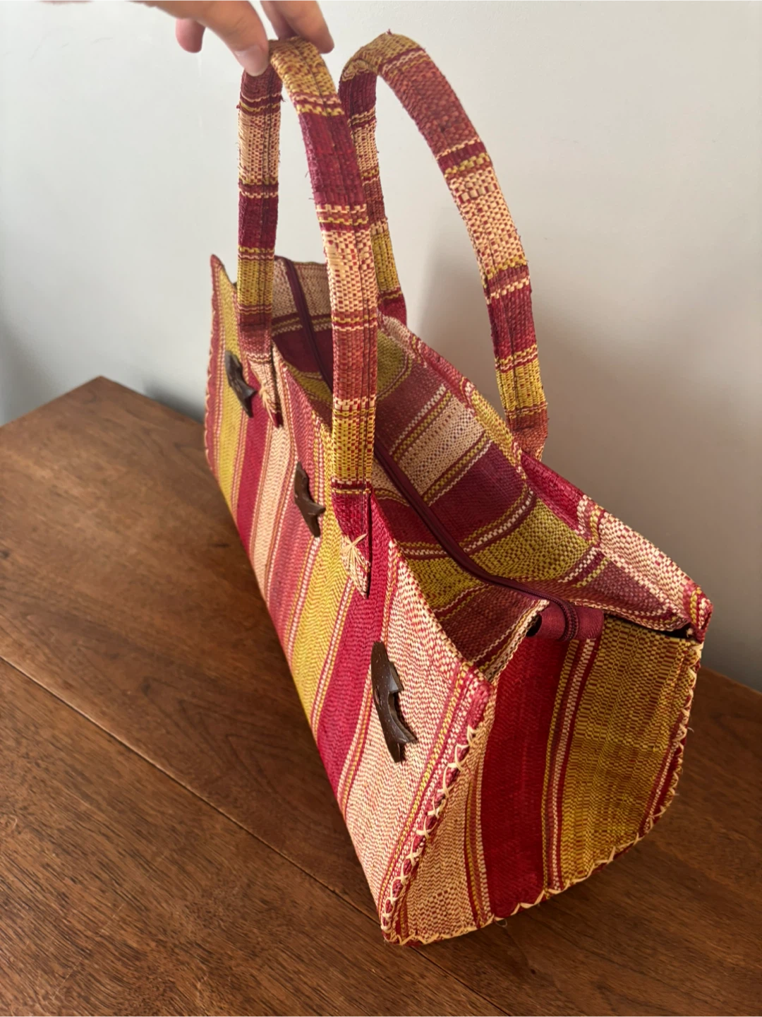 Striped Straw Tote Bag with Fish Clasps - photo 2
