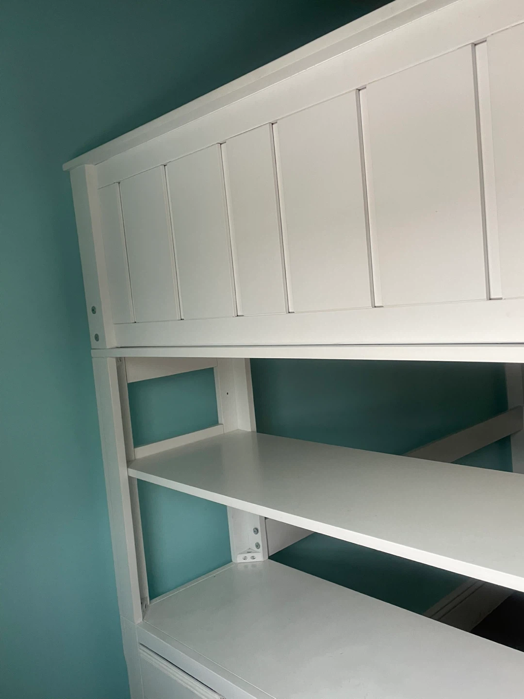 White Loft Bed with Drawers and Shelves and a desk - photo 4